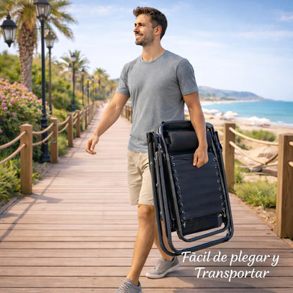 Pack de 2 Tumbonas Plegables de Exterior – Reclinables con Reposacabezas y Portavasos, Hasta 150 kg