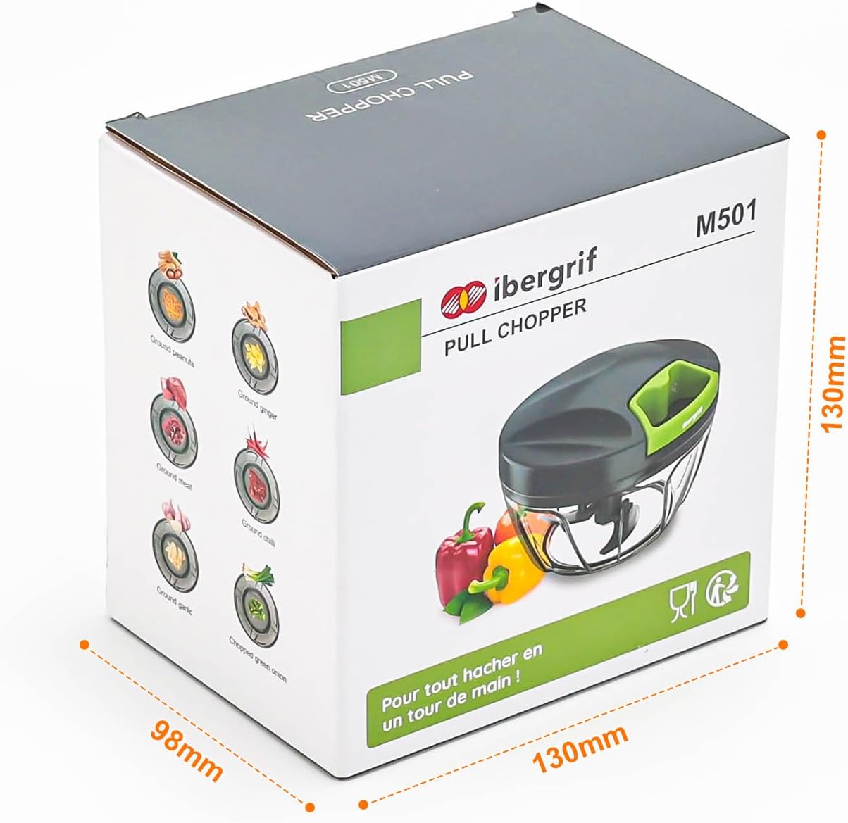 Picadora Manual de Alimentos Multifuncional – Cortador para Cebolla, Ajo y Verduras con Sistema de Tirador