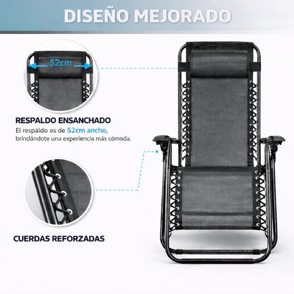 Pack de 2 Tumbonas Plegables de Exterior – Reclinables con Reposacabezas y Portavasos, Hasta 150 kg