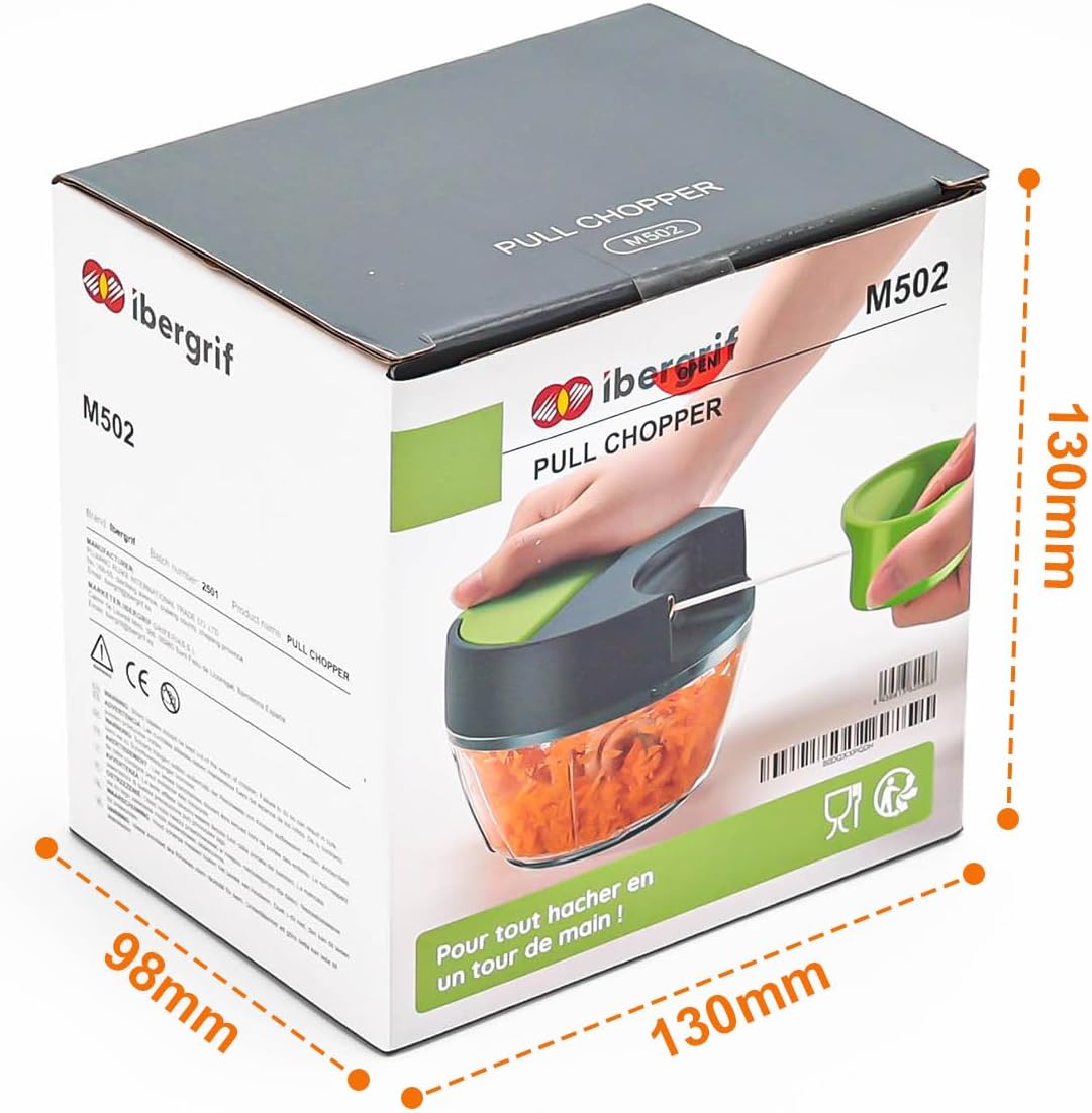 Picadora Manual de Alimentos Multifuncional – Cortador para Cebolla, Ajo y Verduras con Sistema de Tirador