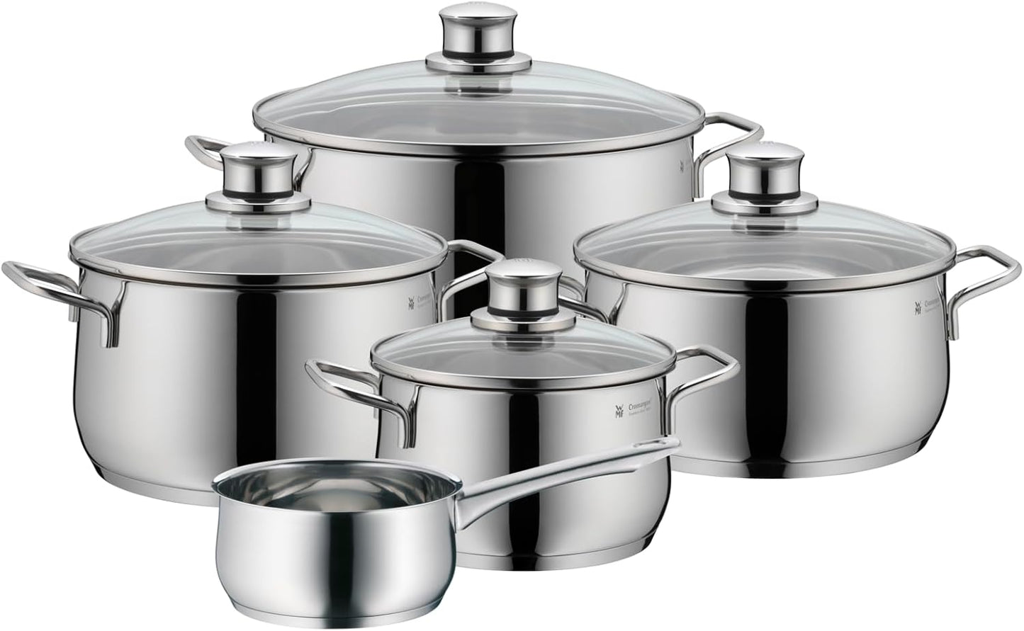 Batería de Cocina de 5 Piezas de Acero Inoxidable – Ollas Aptas para Inducción con Tapas de Cristal