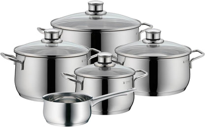 Batería de Cocina de 5 Piezas de Acero Inoxidable – Ollas Aptas para Inducción con Tapas de Cristal