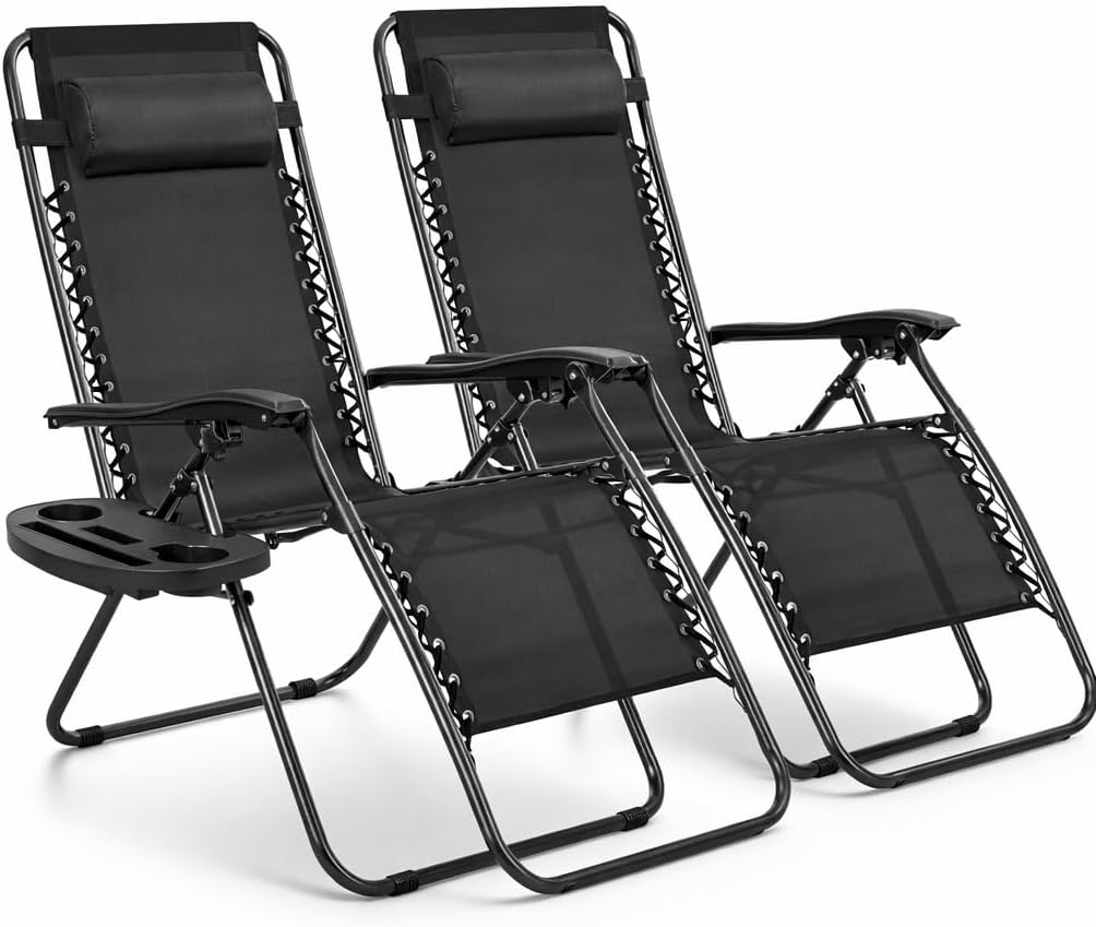 Pack de 2 Tumbonas Plegables de Exterior – Reclinables con Reposacabezas y Portavasos, Hasta 150 kg