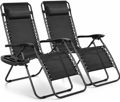 Pack de 2 Tumbonas Plegables de Exterior – Reclinables con Reposacabezas y Portavasos, Hasta 150 kg