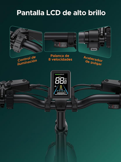 Bicicleta Eléctrica Plegable Fat Tire 20” – Batería 768Wh, Autonomía hasta 110 km y Suspensión Completa