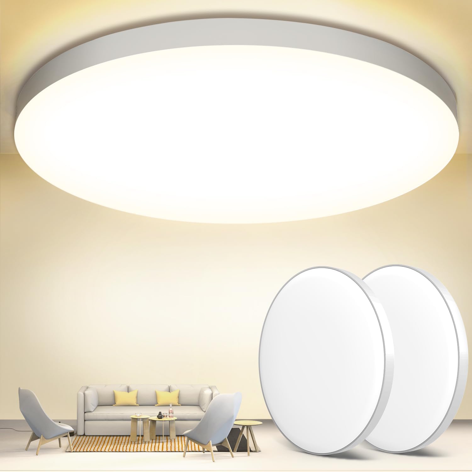OUILA Plafón LED de Techo, 24W 2000LM 6500K, Lámpara de Techo IP44 Ø28cm, Plafones LED para Techo, Ideal para Dormitorio, Cocina, Pasillo, Baño y Sala