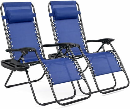 Pack de 2 Tumbonas Plegables de Exterior – Reclinables con Reposacabezas y Portavasos, Hasta 150 kg