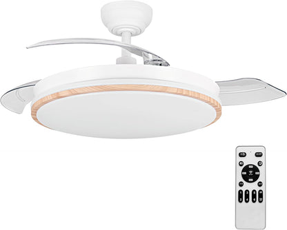 Ventilador de techo LEDUNI con luz y mando a distancia, 3 aspas con motor DC de 30 W + luz LED de 66 W, temporizador, 6 velocidades, aspas retráctiles, 3 temperaturas de luz, función silenciosa para verano e invierno (blanco, 50 cm)