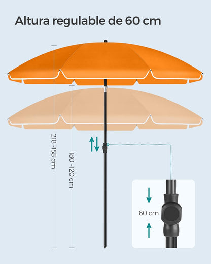 Sombrilla de Playa y Jardín 200 cm – Protección UPF 50+, Inclinación Ajustable y Altura Regulable con Bolsa de Transporte