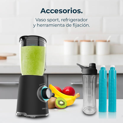 Cecotec Batidora de Vaso Power Black Titanium 2000MAX Mix Go. Potência Máxima de 2000W, Acabamentos em Acero Inoxidable, Cuchilla com Revestimento de Titanio Negro, Capacidade 1,5L