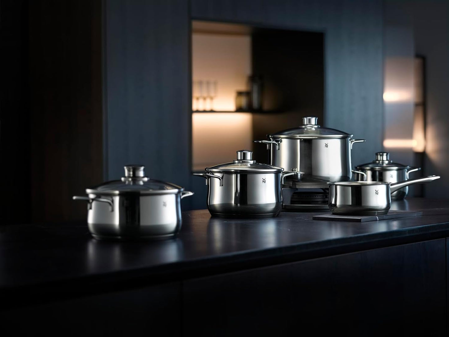 Batería de Cocina de 5 Piezas de Acero Inoxidable – Ollas Aptas para Inducción con Tapas de Cristal