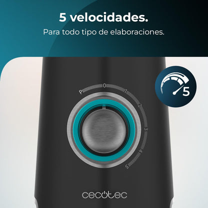 Cecotec Batidora de Vaso Power Black Titanium 2000MAX Mix Go. Potência Máxima de 2000W, Acabamentos em Acero Inoxidable, Cuchilla com Revestimento de Titanio Negro, Capacidade 1,5L