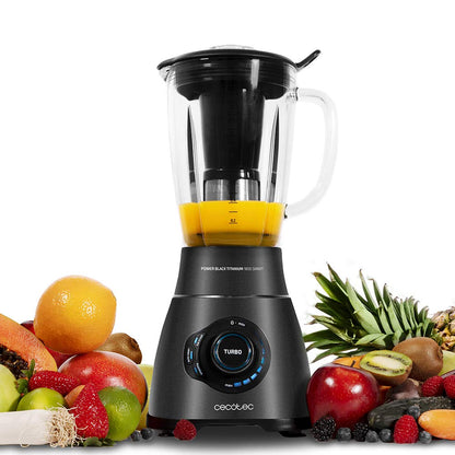Cecotec Batidora de Vaso Power Black Titanium 2000MAX Mix Go. Potência Máxima de 2000W, Acabamentos em Acero Inoxidable, Cuchilla com Revestimento de Titanio Negro, Capacidade 1,5L