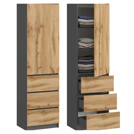 Armario Multiusos con 3 Cajones y 3 Compartimentos – Mueble Organizador para Hogar y Oficina 180,5 x 50 x 40 cm