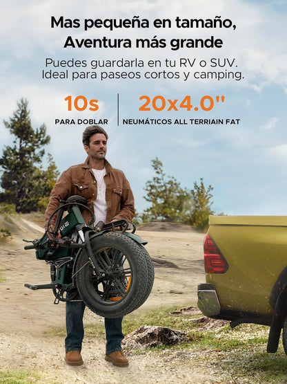 Bicicleta Eléctrica Plegable Fat Tire 20” – Batería 768Wh, Autonomía hasta 110 km y Suspensión Completa