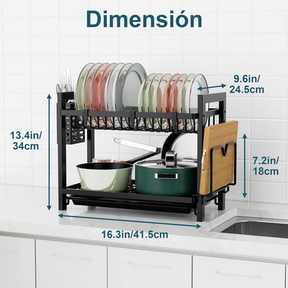 Escurridor de Platos – Organizador Grande con Bandeja de Goteo y Soporte para Cubiertos