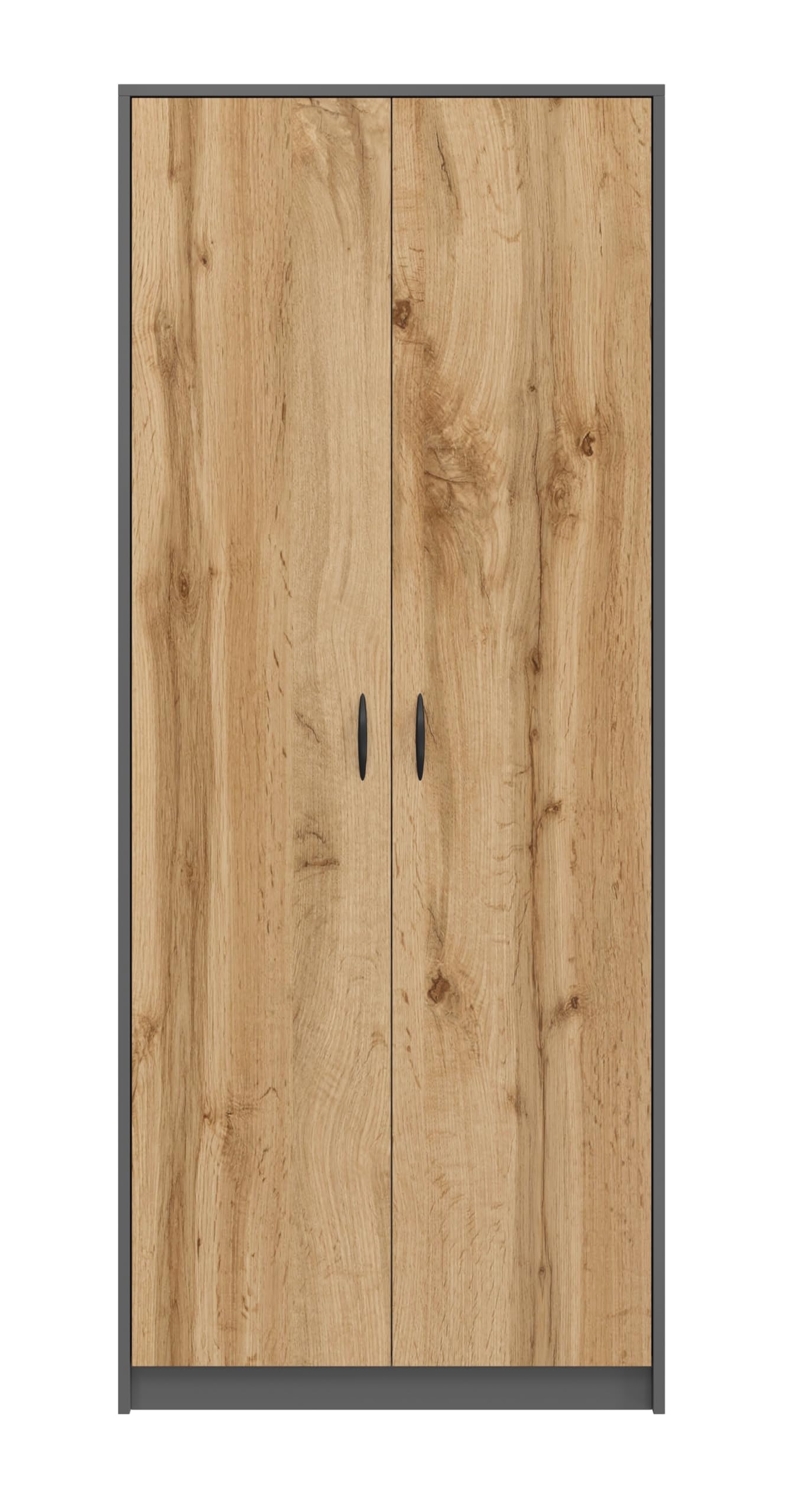 Armario multiusos con 2 portas e 8 conpartimentos, 180 x 74 x 35 cm, grafite/carvalho Wotan