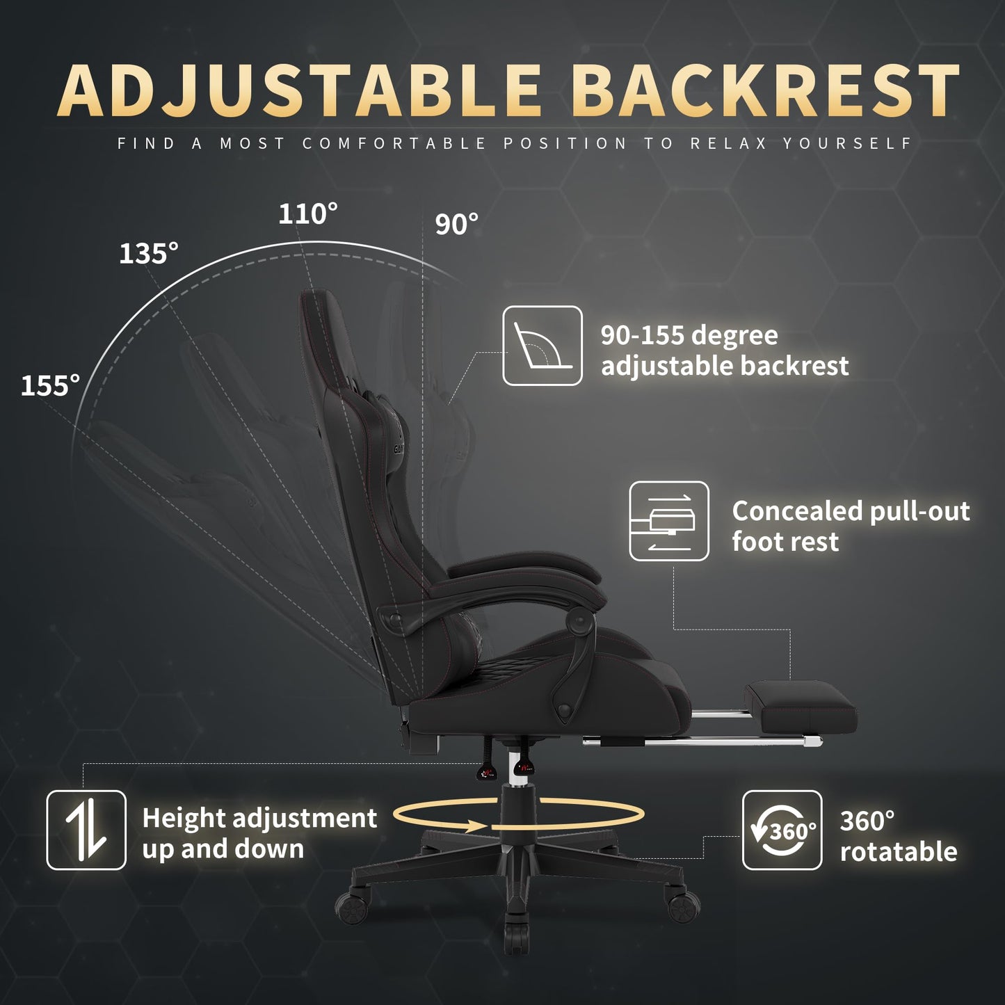 Gamtimer Silla para videojuegos, silla para adultos de 400 libras, silla de conputadora de respaldo alto con reposapiés y reposabrazos vinculados, silla de videojuegos de oficina con soporte lumbar