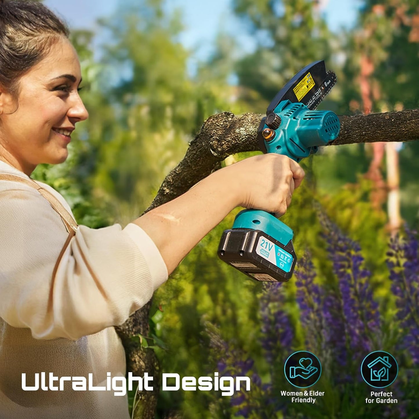 Mini Motosierra Eléctrica Inalámbrica para Jardinería – Sierra de Poda Portátil con Batería Recargable