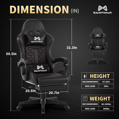 Gamtimer Silla para videojuegos, silla para adultos de 400 libras, silla de conputadora de respaldo alto con reposapiés y reposabrazos vinculados, silla de videojuegos de oficina con soporte lumbar