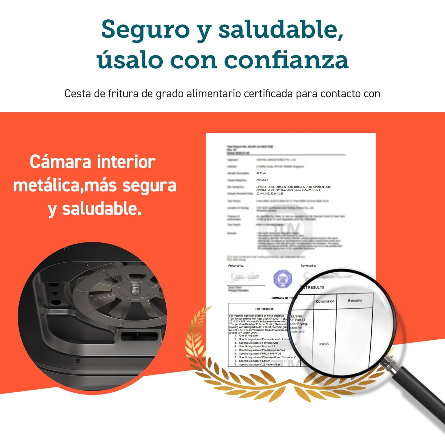 Cosori Freidora de Aire 5,5L Interior Metálico Real, Freidora de Aire Design Antioxidante, Tecnologia de Calentamiento Uniforme, 40 Receitas, Reducción de Grasas para uma Vida Saludable, Eficiencia