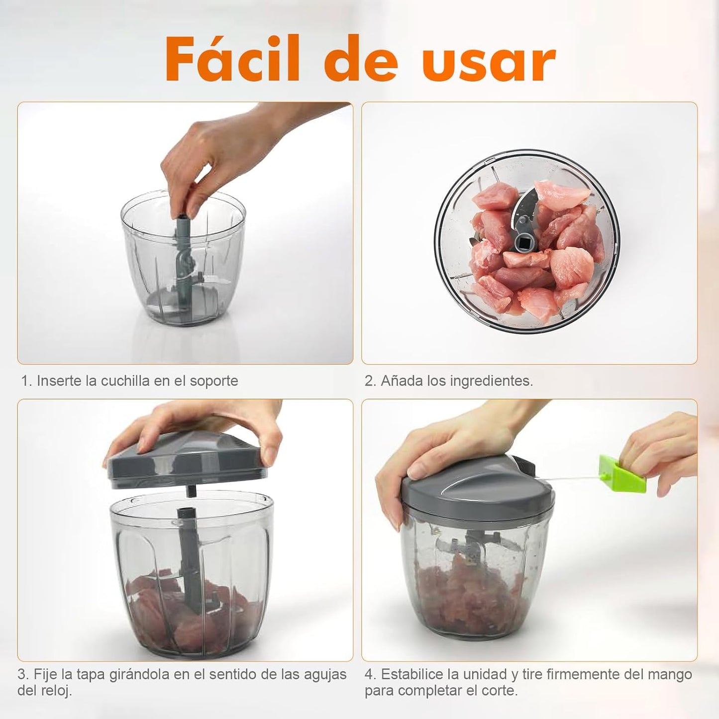 Picadora Manual de Alimentos Multifuncional – Cortador para Cebolla, Ajo y Verduras con Sistema de Tirador
