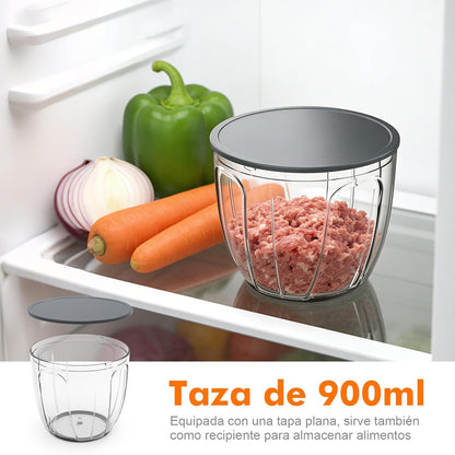Picadora Manual de Alimentos Multifuncional – Cortador para Cebolla, Ajo y Verduras con Sistema de Tirador