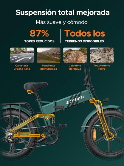 Bicicleta Eléctrica Plegable Fat Tire 20” – Batería 768Wh, Autonomía hasta 110 km y Suspensión Completa