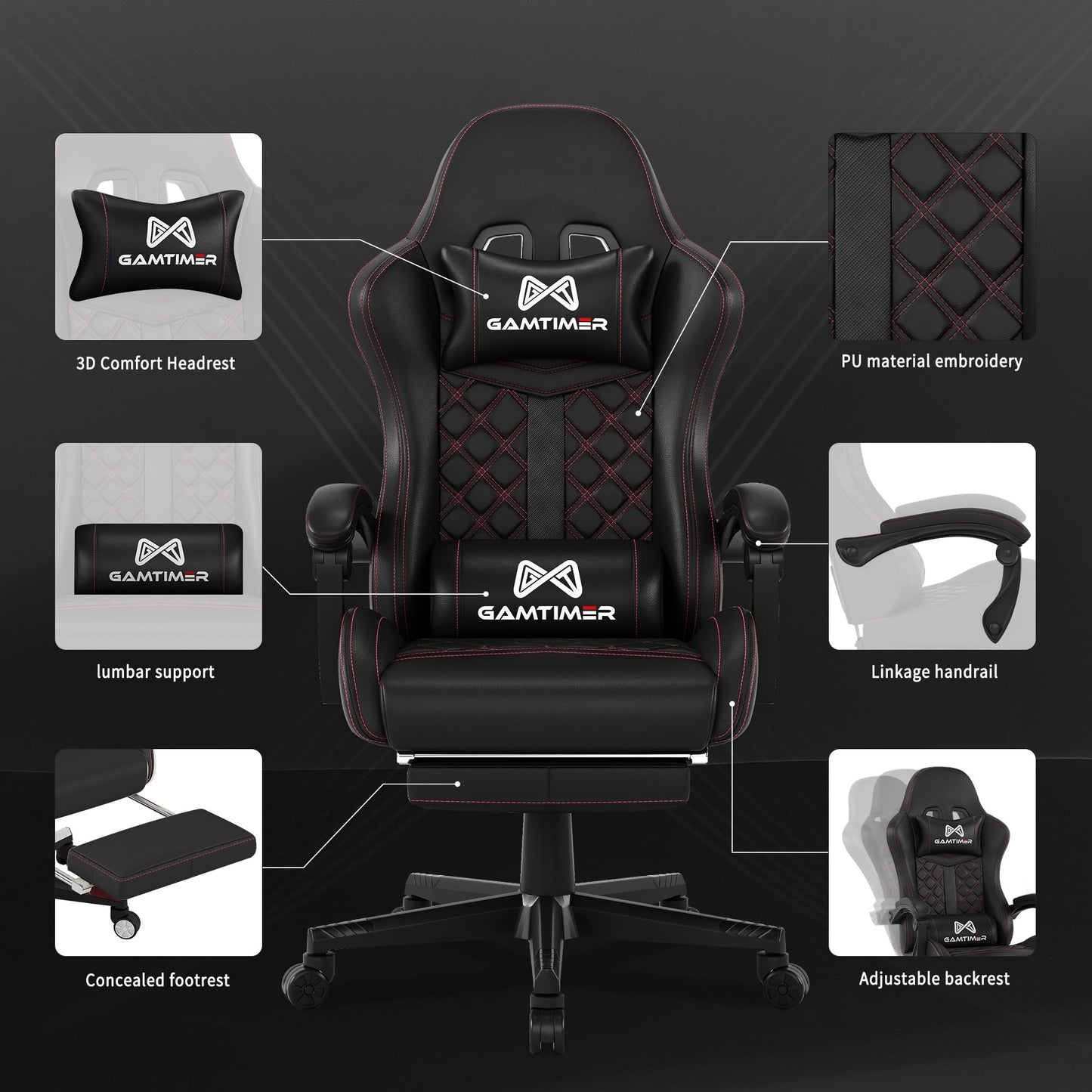 Gamtimer Silla para videojuegos, silla para adultos de 400 libras, silla de conputadora de respaldo alto con reposapiés y reposabrazos vinculados, silla de videojuegos de oficina con soporte lumbar