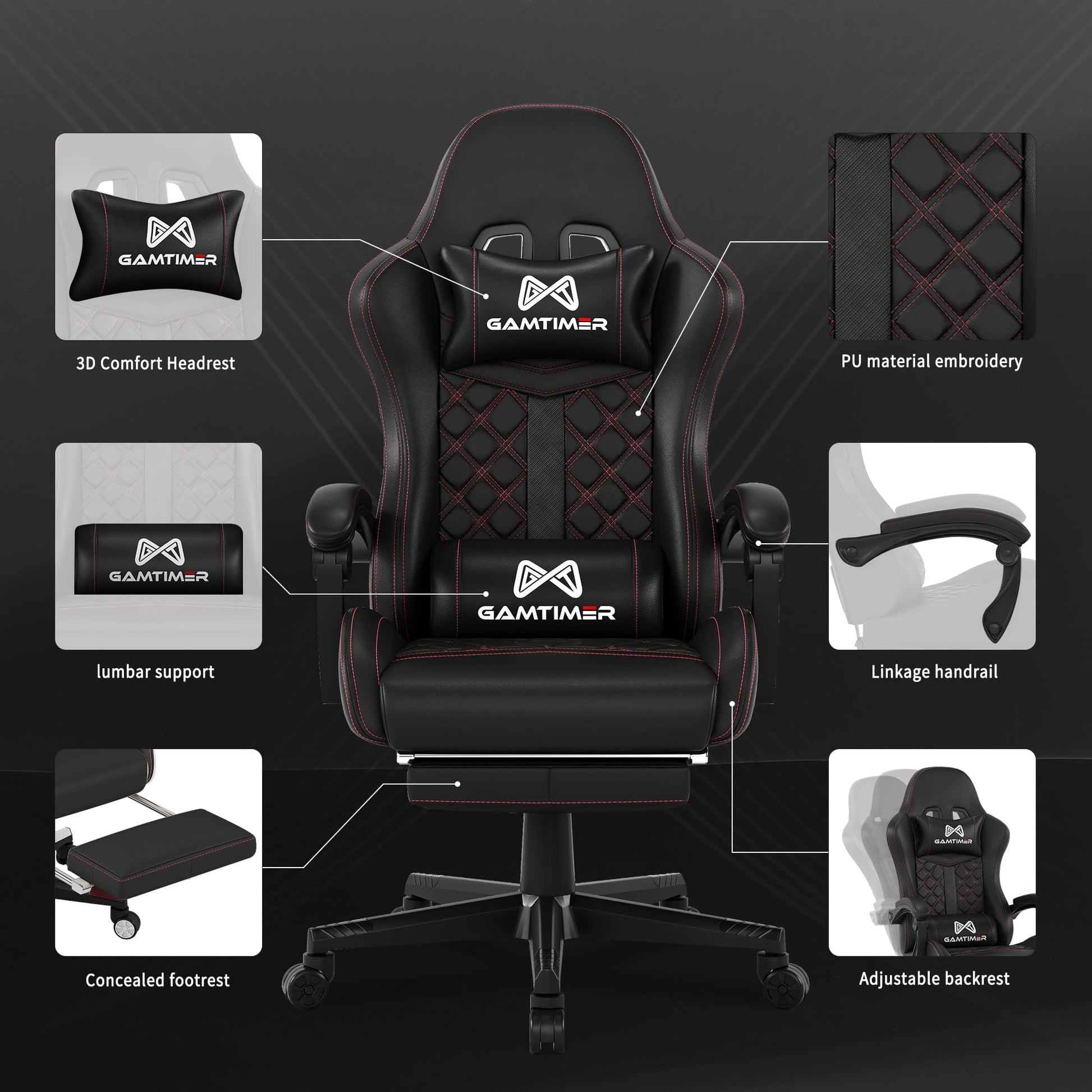 Gamtimer Silla para videojuegos, silla para adultos de 400 libras, silla de conputadora de respaldo alto con reposapiés y reposabrazos vinculados, silla de videojuegos de oficina con soporte lumbar