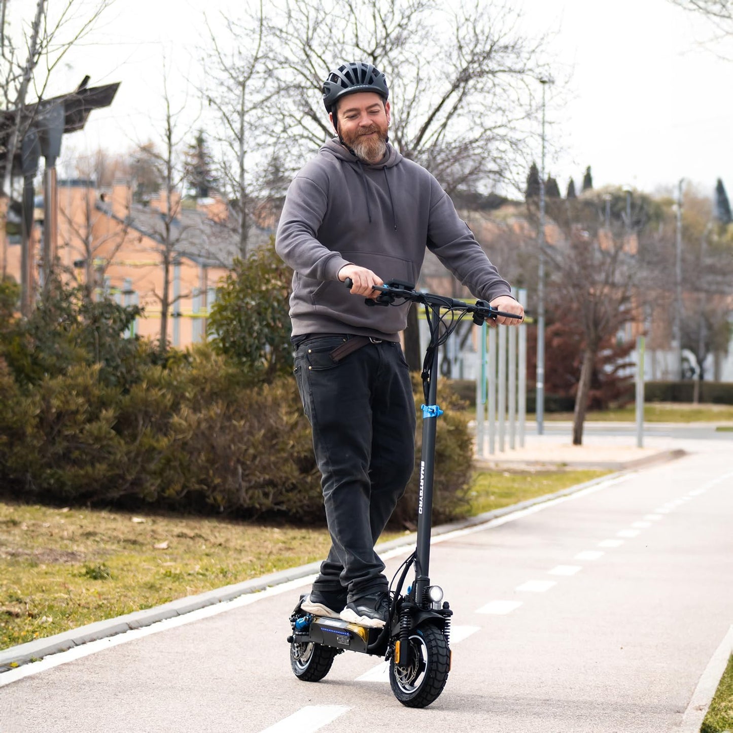 SMARTGYRO Speedway - Patinete Eléctrico para Adultos con Motor de 500W 48V, Batería 12.500 mAh, Doble suspensión Reforzada, Frenos de Disco, 4 Intermitentes, Scooter, 3 Modos de conducción