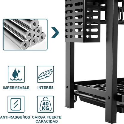 Escurridor de Platos – Organizador Grande con Bandeja de Goteo y Soporte para Cubiertos