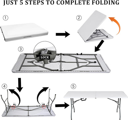 Mesa Plegable Portátil 180x70 cm – Mesa Rectangular para Camping, Jardín, Eventos y Reuniones