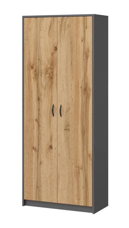 Armario multiusos con 2 portas e 8 conpartimentos, 180 x 74 x 35 cm, grafite/carvalho Wotan