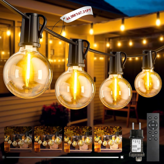 FIFlying Guirnaldas de Luces Solares para Exterior, 17.1M/56.1Ft Lámparas Solares de Jardín con 24+1 Bombillas G40, 8 Modos, Impermeables – Guirnalda Solar Premium para Jardín, Terraza, Navidad y Eventos Especiales