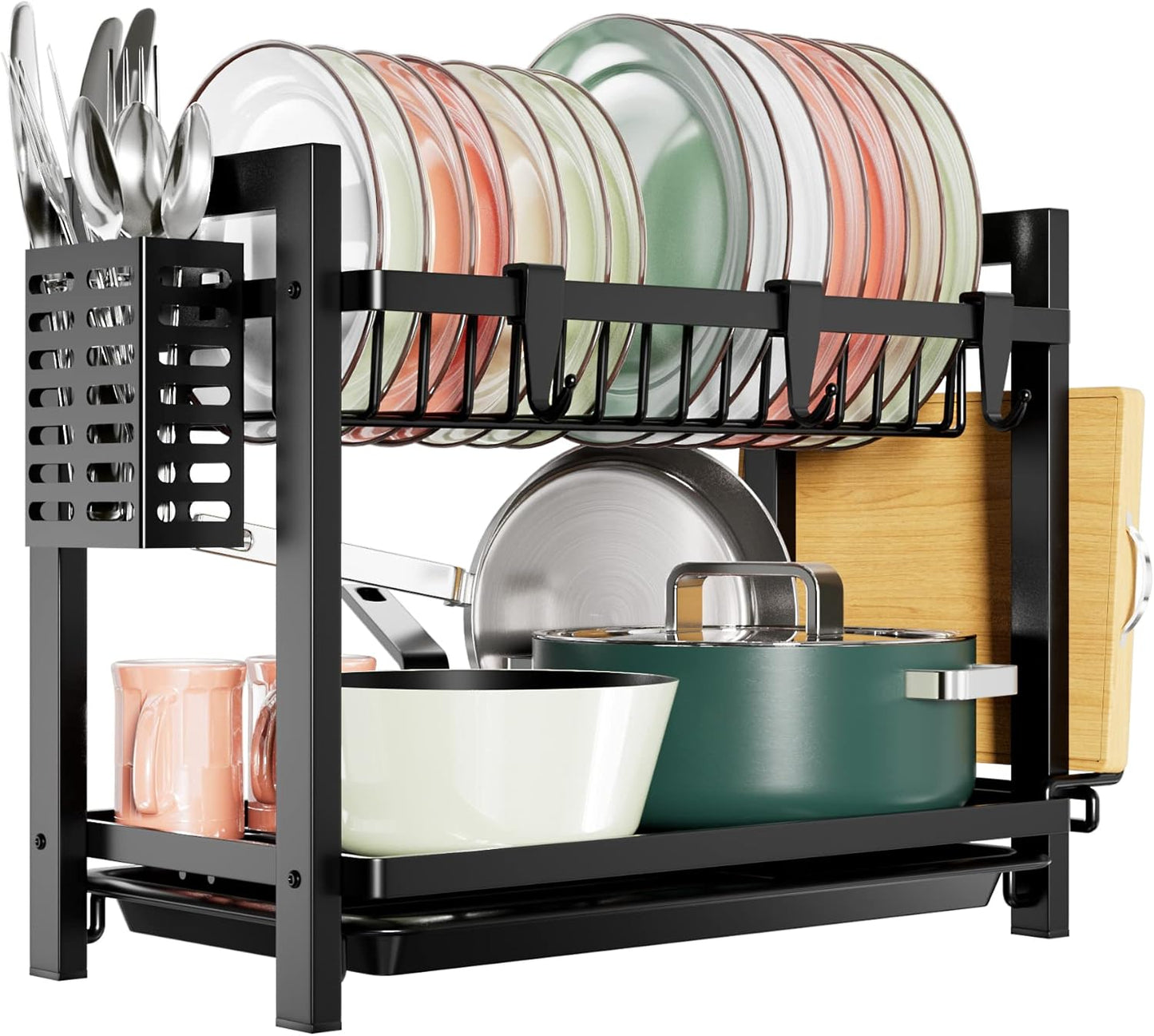 niffgaff Estante para Platos Escurreplatos de Acero Inoxidable para Cocina (43.5 x 24.5 x 34.5 cm), Escurridor de Platos de Primer Piso para Fregadero, Organizador para Armarios, Escurreplatos en Negro