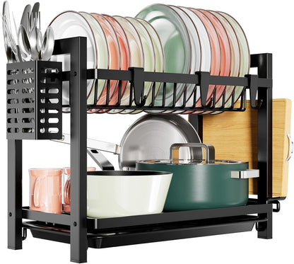 niffgaff Estante para Platos Escurreplatos de Acero Inoxidable para Cocina (43.5 x 24.5 x 34.5 cm), Escurridor de Platos de Primer Piso para Fregadero, Organizador para Armarios, Escurreplatos en Negro