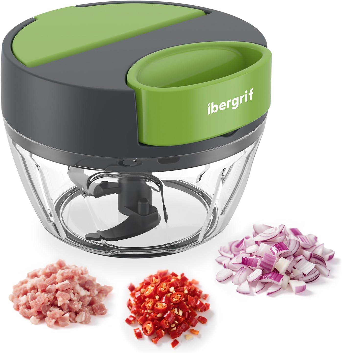 Ibergrif M501 - Picadora manual de alimentos, cortadora multifuncional de cebolla para cocina, libre de BPA, apta para lavavajillas, procesador de alimentos fácil de usar para cebollas, ajo y nueces