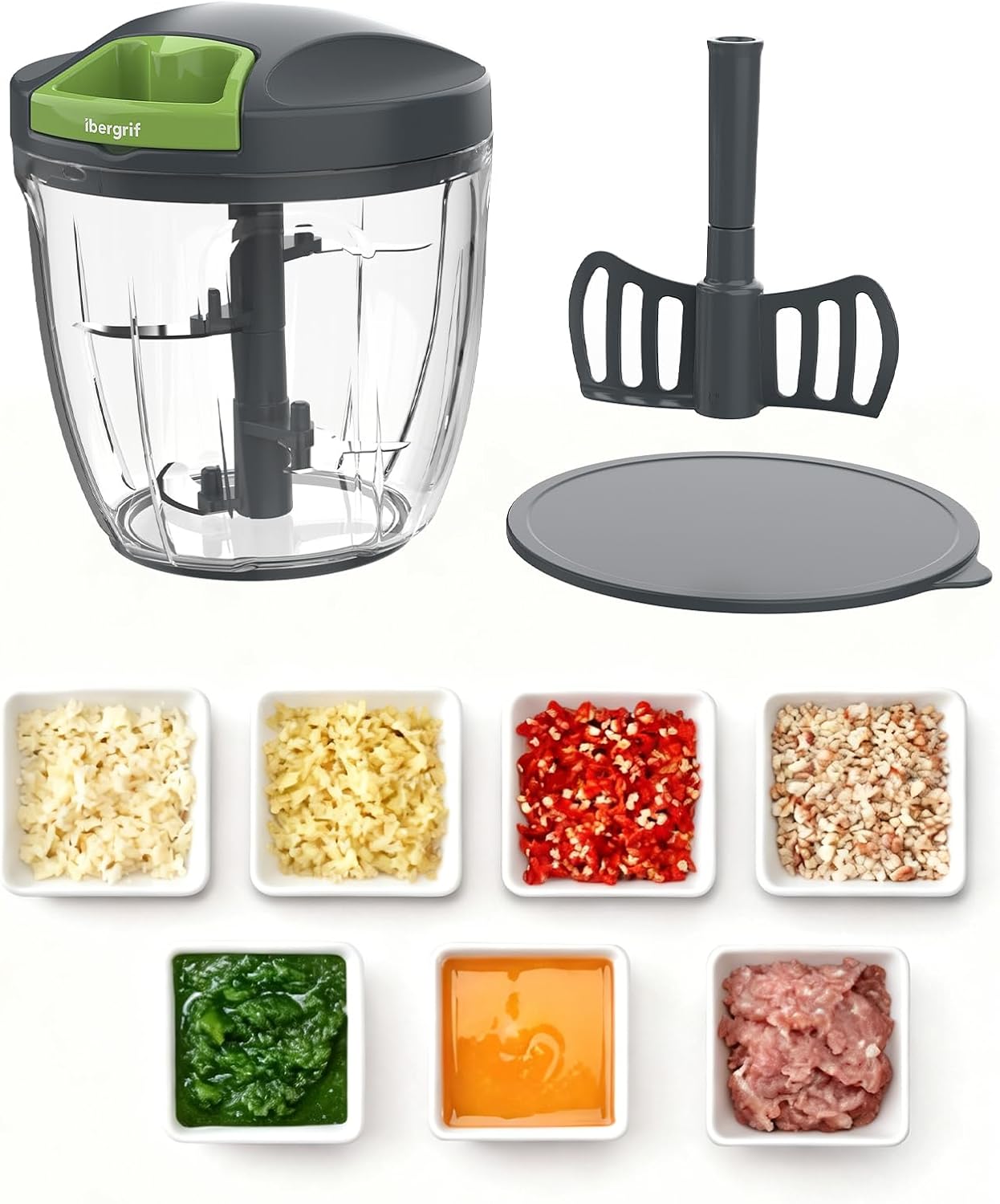 Ibergrif M501 - Picadora manual de alimentos, cortadora multifuncional de cebolla para cocina, libre de BPA, apta para lavavajillas, procesador de alimentos fácil de usar para cebollas, ajo y nueces
