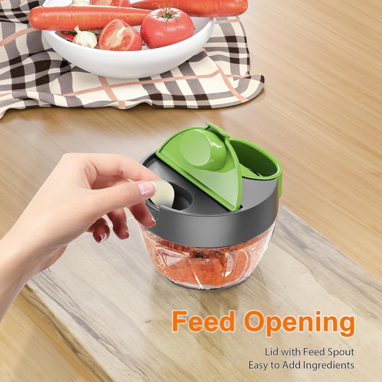 Picadora Manual de Alimentos Multifuncional – Cortador para Cebolla, Ajo y Verduras con Sistema de Tirador