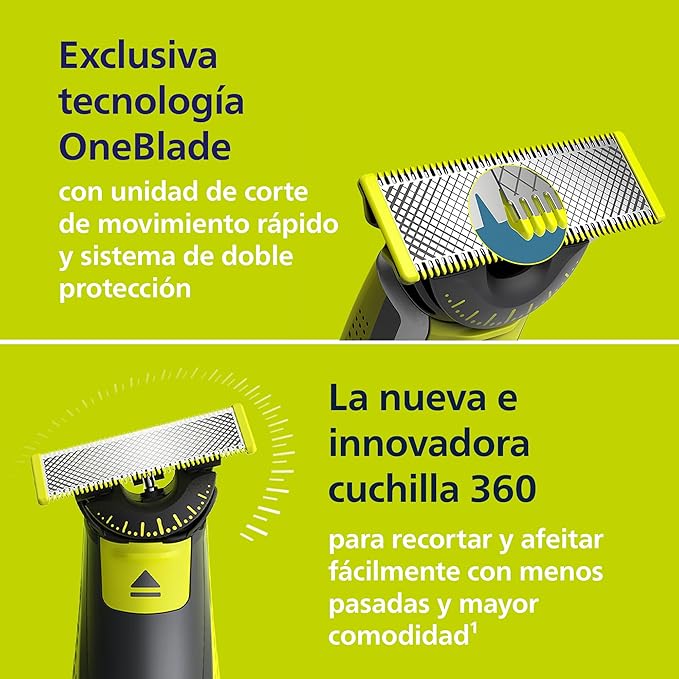 Afeitadora Híbrida OneBlade 360 – Recortadora Eléctrica con Peine Ajustable 5 en 1