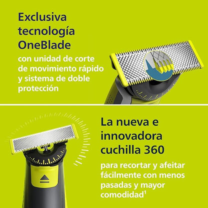 Afeitadora Híbrida OneBlade 360 – Recortadora Eléctrica con Peine Ajustable 5 en 1