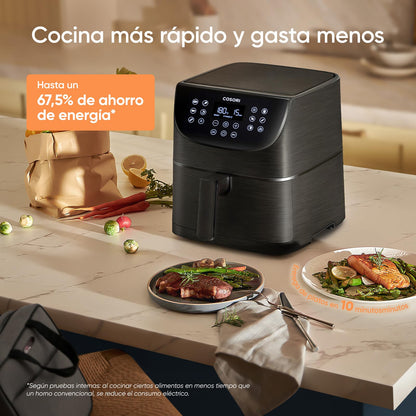 Cosori Freidora de Aire 5,5L Interior Metálico Real, Freidora de Aire Design Antioxidante, Tecnologia de Calentamiento Uniforme, 40 Receitas, Reducción de Grasas para uma Vida Saludable, Eficiencia