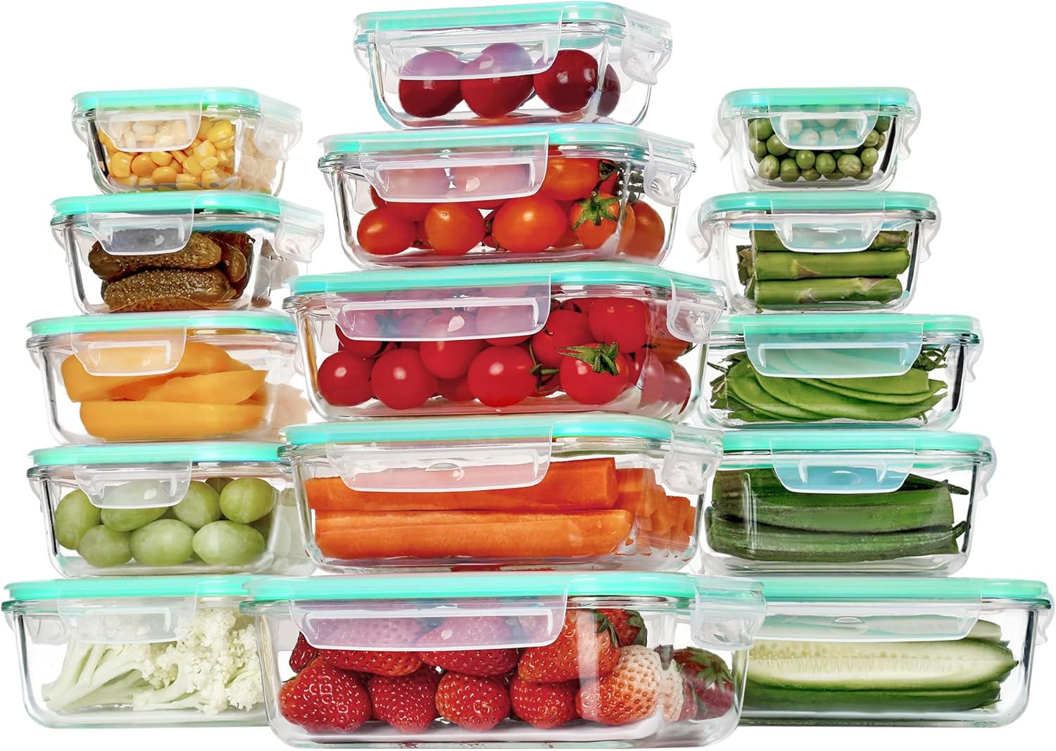 Set de 8 Recipientes de Cristal para Alimentos Vtopmart, Herméticos con Tapa, Reutilizables y Apilables, Aptos para Lavavajillas y Microondas, Libres de BPA