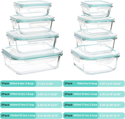 Set de Recipientes de Cristal Herméticos para Alimentos – Envases Reutilizables con Tapas, Aptos para Microondas y Lavavajillas (15 paquetes)