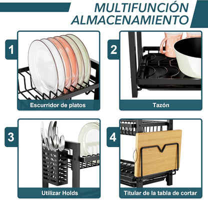 Escurridor de Platos – Organizador Grande con Bandeja de Goteo y Soporte para Cubiertos