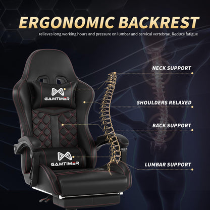 Gamtimer Silla para videojuegos, silla para adultos de 400 libras, silla de conputadora de respaldo alto con reposapiés y reposabrazos vinculados, silla de videojuegos de oficina con soporte lumbar