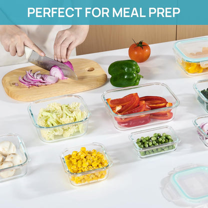 Set de Recipientes de Cristal Herméticos para Alimentos – Envases Reutilizables con Tapas, Aptos para Microondas y Lavavajillas (15 paquetes)