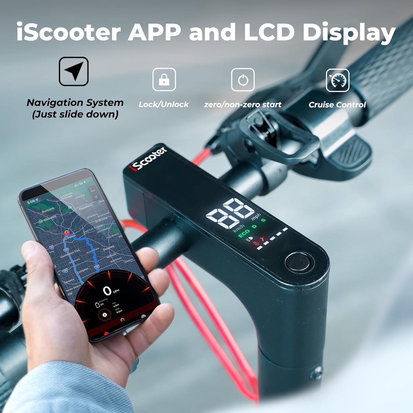 Patinete Eléctrico Plegable para Adultos – Autonomía 40–50 km, Ruedas 10”, Doble Suspensión y Control por App