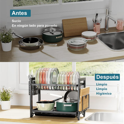 Escurridor de Platos – Organizador Grande con Bandeja de Goteo y Soporte para Cubiertos